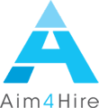 A logo of the company aim 4 hire