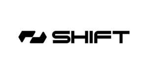 A black and white image of the shift logo.